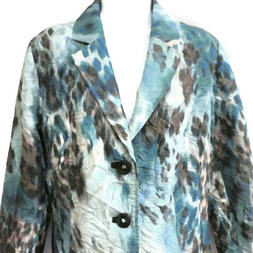 Chicos Blazer Marble Turquoise Crinkle 3 Button M - Picture 3 of 11